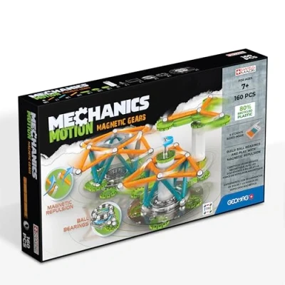 Image of Geomag Mechanics Motion Magnetic Gears Educational and Creative Game for Children Building Blocks, Recycled Plastic Set of 160 Pieces, Multi coloured, 768