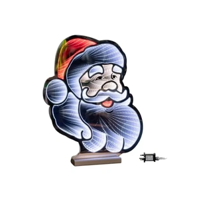 Image of 40cm Infinity Santa&#039;s Head Christmas Decoration on Wooden Base with Red &amp; White LEDs