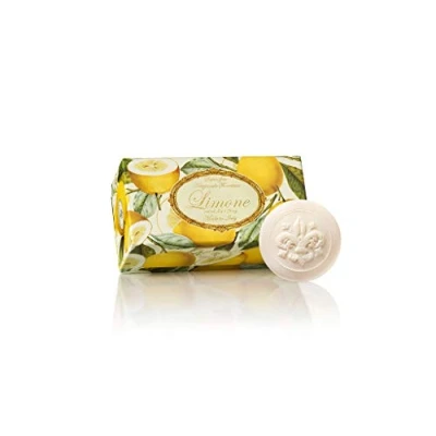 Image of Lemon soap, box of 6 bars round guest soaps carved with Florentine lily, x 1.76 oz. by Saponificio Artigianale Fiorentino
