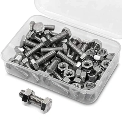 Image of M6 x 20mm 30PCS Hex Head Screws Bolts and Nuts Set, 304 Stainless Steel 18 8, Full Thread, Bright Finish, Machine Thread