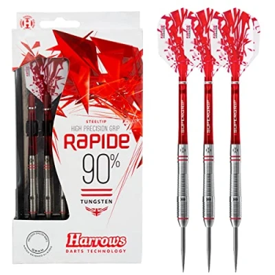 Image of Harrows Rapide 90% Tungsten Steel Tip Darts Set (24g), High Precision Grip Darts, Available in a Range of Weights (16 26g)