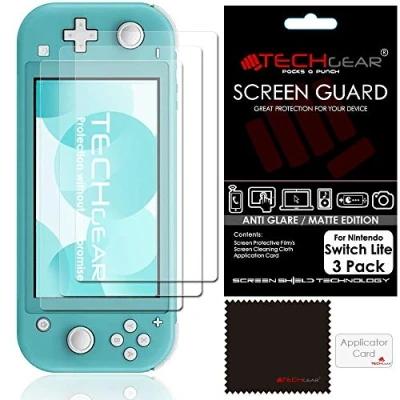 Image of Switch Lite Anti Glare Screen Protectors [Pack of 3] TECHGEAR MATTE LCD Protector Guard Covers with Cleaning Cloth &amp; Applicator Card Compatible for Nintendo