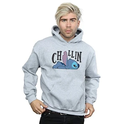 Image of Disney Men&#039;s Lilo and Stitch Chillin Hoodie Sport Grey Large