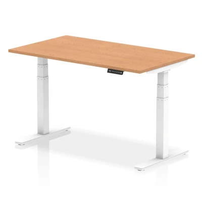 Image of Air 1400/800 Oak Height Adjustable Desk With White Legs HA01038