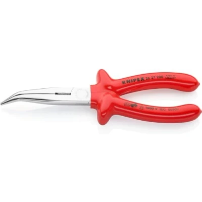 Image of Knipex Snipe Nose Side Cutting Pliers (Stork Beak Pliers) chrome plated, with dipped insulation, VDE tested 200 mm 26 27
