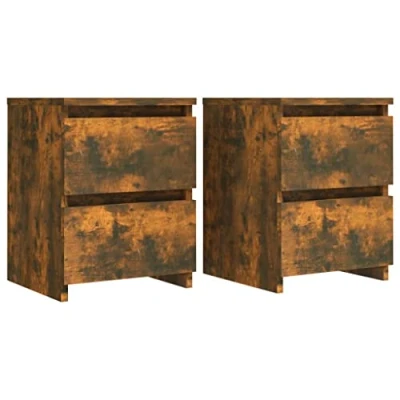 Image of vidaXL Bedside Cabinets 2 pcs Smoked Oak, Scandinavian Style, Engineered Wood, Ideal for Bedroom or Living Room, Easy Assembly Required