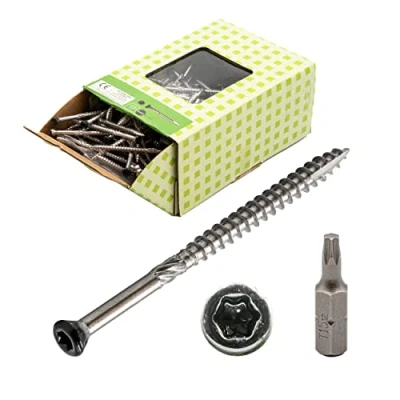 Image of Decking Screws 4 x 60 Stainless Steel C2 Black Head Pack of 200 + Bit Facade Screw