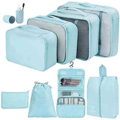 Image of Packing Cubes for Suitcases, Joyoldelf 9 PCS Travel Essentials Bags Luggage Organiser Bags, Waterproof Clothes Shoes Cosmetics Toiletries Storage