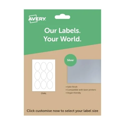 Image of Avery Oval Silver Paper, A4 Sheet of Labels, Custom Stickers, Personalised Sticky Labels for Printing, Product Candle