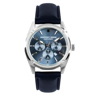 Image of Geoffrey Beene Mens Watch Elegant Leather Strap Quartz Movement Analog for Men, Gift Minimalist Wrist Watches with Chronograph Look 41mm (Blue), Blue, Diamond