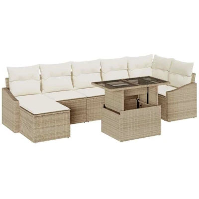 Image of vidaXL 8 Piece Garden Sofa Set with Cushions Beige Poly Rattan