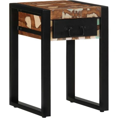 Image of vidaXL Side Table Multicolor 35x35x50 cm Solid Reclaimed Wood End/Accent with Drawer &amp; Shelf