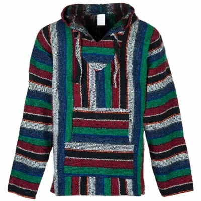 Image of Siesta Baja Hoodie Mexican Jerga Hooded Top Hippie Festival Jumper for Men and Women Red, Green Blue L
