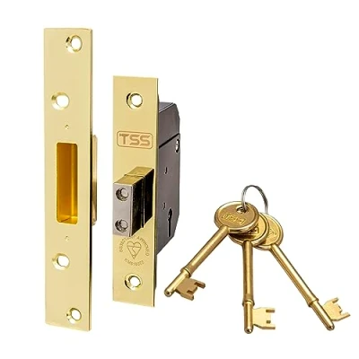 Image of TSS High Security 5 Lever British Standard Mortice Deadlock with 3 Keys and Fixings, 2.5&quot; (68mm) Polished Brass, Insurance Approved for External Doors, BS3621:2007