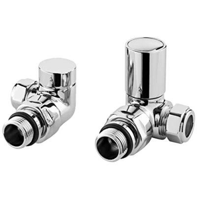 Image of Chrome Corner Radiator Valves Towel Rail Valve Angled Pair Solid Brass 15mm TC RVCC