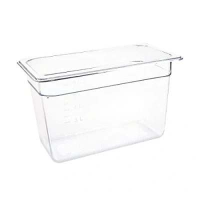 Image of Vogue Polycarbonate 1/3 Gastronorm Container 200 mm Deep, Clear, Capacity: 7 Litre, GN Plastic Tray, Stackable Fridge, Freezer &amp; Dishwasher Safe Lid Sold Separately, U235