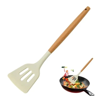 Image of Fulenyi Silicone Spatula, Non Stick Kitchen Spatula Slotted Turner Heat Resistant, Spoon, Turner, Soup Ladle Cookware Cooking Utensils for Baking, Serving,