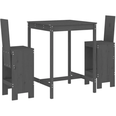 Image of 3 Piece Garden Bar Set Grey Solid Wood Pine Vidaxl