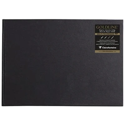 Image of Clairefontaine Ref 34244C Goldline Casebound Pad (64 White Sheets) A4 (297 x 210mm) Size, 140gsm Paper, Landscape Layout Black Cover Suitable for Dry Techniques