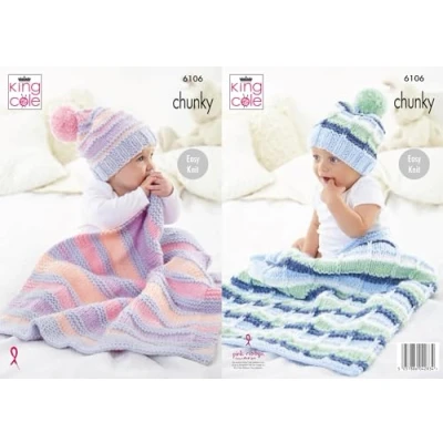 Image of King Cole Babies Chunky Easy Knit Knitting Pattern Blanket &amp; Hat (6106), Various