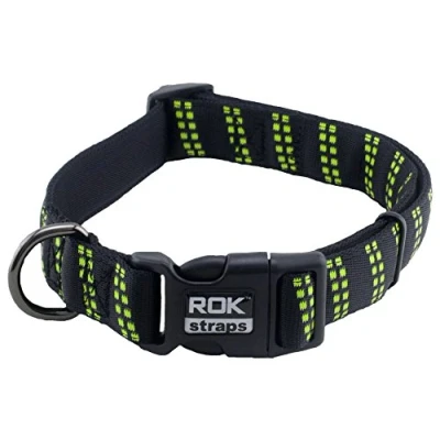 Image of ROK Strap Collar, Large, Black/Green Detail