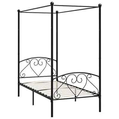 Image of vidaXL Canopy Bed Frame Single Solid Base Bedroom Furniture Black Metal 90x200cm