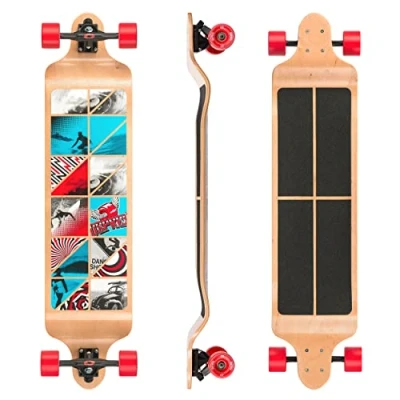 Image of Osprey Twin Tip Longboard, 41inch Complete Skateboard, 7 Ply Canadian Maple, For Kids Adults and Beginners, Nexus, Multiple Colours
