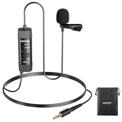 Image of Neewer 3.5mm TRRS Lavalier Lapel Microphone Plug &amp; Play Mini Clip on Mic Omnidirectional Condenser for Camera Phone PC, Low Frequency Cut, Gain Control, Monitoring Headphone Jack, CM10
