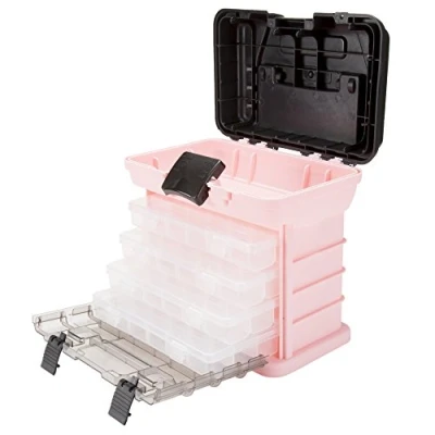 Image of Stalwart Storage and Toolbox Durable Tool Box Organizer with 4 Compartments for Hardware, Fishing Tackle, Beads, Hair Accessories More by (Pink)