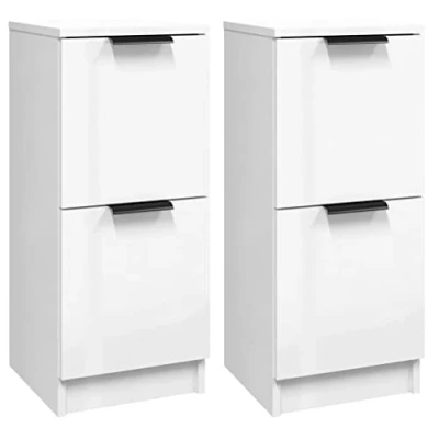 Image of vidaXL Sideboards 2 pcs, Engineered Wood, High Gloss White, 30x30x70 cm, Ample Storage, Multifunctional, Flexible Assembly, Sleek Design for Living Room and Bedroom.