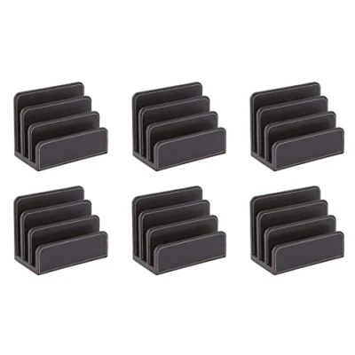 Image of OSCO Brown Faux Leather Letter Holder 6 Pack Mail Sorter Post Rack Envelope Organiser Document Stand Desk File Storage Display Slots H14 x W17.5 D10 cm