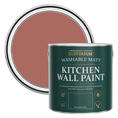 Image of Rust Oleum Red Washable Kitchen Wall Paint in Matt Finish Salmon 2.5L