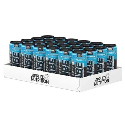 Image of Applied Nutrition ABE Pre Workout Cans All Black Everything Energy + Performance Drink, Carbonated Beverage Sugar Free with Caffeine (Pack of 24 x 330ml) (Blue Lagoon)