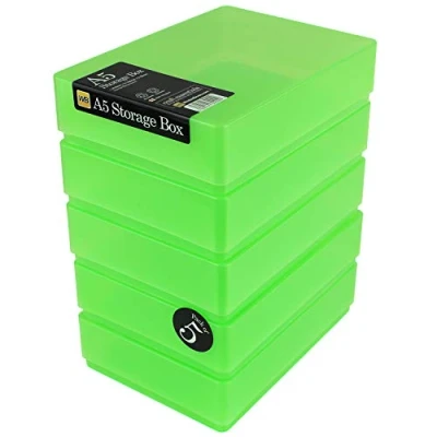 Image of WestonBoxes A5 Plastic Craft Storage Boxes with Lids for Art Supplies, Paper and Card 1.8 Litre Volume (Green, Pack of 5)
