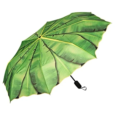 Image of VON LILIENFELD® Folding Pocket Umbrella Automatic Lightweight auto Open Men Women Banana Leaves