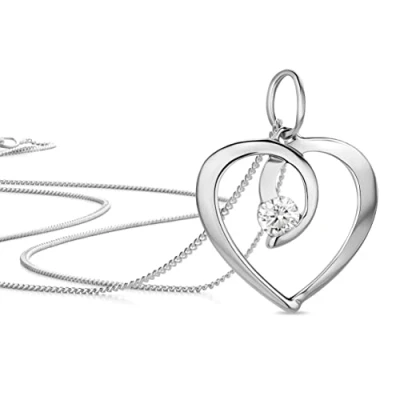 Image of Orovi Jewellery Womens Gold Heart Love Necklace Round Cut Cubic Zirconia Gemstone Centered in Solid Yellow 9 Ct. Pendant with 45cm Silver Chain