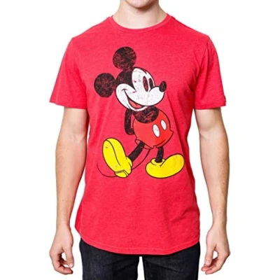 Image of Disney Mickey Mouse Classic Distressed Standing T Shirt(Red Heather,Medium)