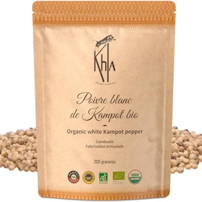 Image of Khla White Kampot Pepper 200g Organic Peppercorns Premium Cambodian Strong &amp; Powerful For Grinder Refill Direct from Producer Origin Cambodia