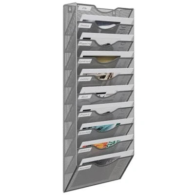 Image of EasyPAG 10 Tier A4 Mesh in Tray Wall Pocket File Holder Mail Organiser Magazine Storage Rack,Silver