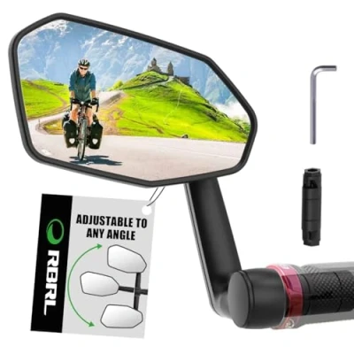 Image of RBRL Bicycle Mirror, Extra Large Bike 360 Adjustable Shatterproof and Durable Bar End Rear View Mirror Bicycle, Side for E (Left)