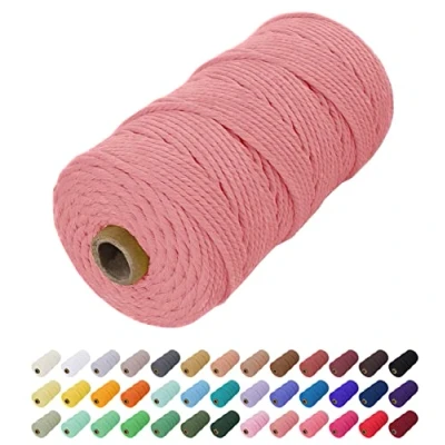 Image of Uiopa Macrame Cord 2mm x 200m, Natural Cotton Coloured Yarn Soft Rope, String Twine for Crafts, Plant Hanger, Wall Hanging, Wrapping, Christmas Decorations (Flesh Pink)