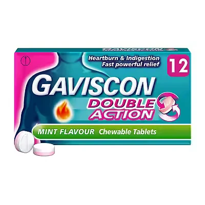 Image of Gaviscon Double Action Heartburn &amp; Indigestion Mint Flavour Tablets x12