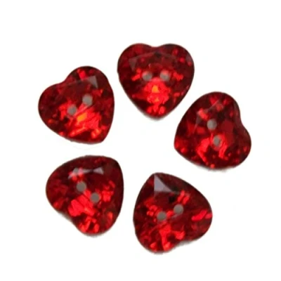 Image of Acrylic Crystal Effect Heart Shape Buttons 12mm Pack of 5 (Red)