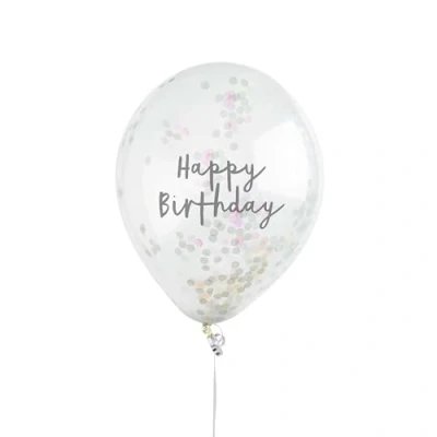Image of Hootyballoo 5 Pack Iridescent Happy Birthday 12&quot; Confetti Balloons Partyware HBMM1120