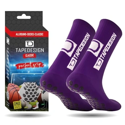 Image of Tapedesign &quot;Classic 1 Pair Non Slip Football Grip Socks Purple (Size 5 14) for Men, Women &amp; Kids Soccer Adults Youth (Unisex) Anti Sport Basketball, Tennis Running