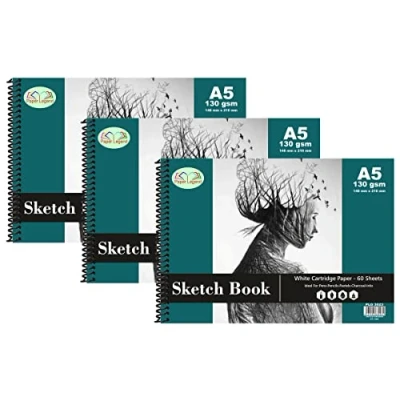Image of A5 Spiral Sketch Pad 130 GSM Paper Sketchbook, Hardback (148 x 210 mm) 60 Sheets [Set of 3]