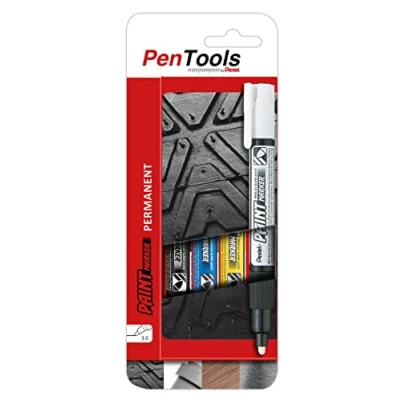 Image of PenTools by Pentel MMP20 Permanent Marker, Paint Ink for Durable and Abrasion Markers, Bullet Tip (3.0 mm Line), Pack of 4 Assorted Colours