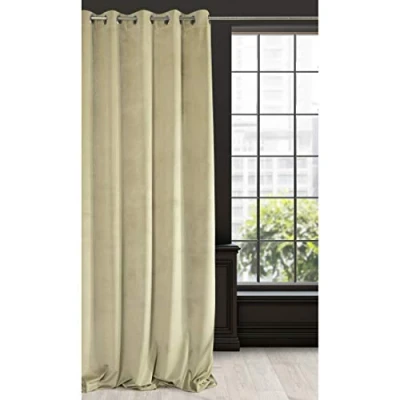 Image of Eurofirany Soft Plain Opaque Velvet Curtain with Eyelets 1 Unit, Thick Fluffy Panel Drape Classic Glamour Elegant Living Room Bedroom, Beige, W55&#039;&#039; x L98&#039;&#039;