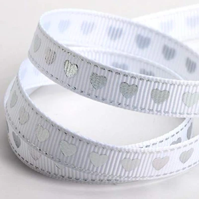 Image of Love Hearts Ribbon White/Silver Grosgrain (9mm x 20M)