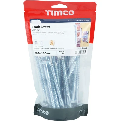 Image of 3x TIMCO Coach Screws Hex Zinc 10120CSCB Pack of 24